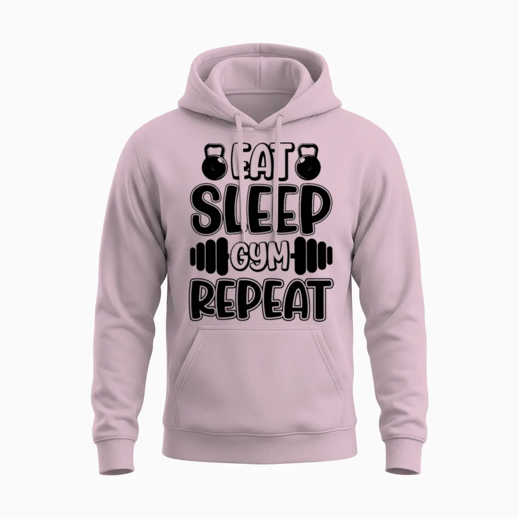 Eat Sleep Gym Repeat & Lifting Unisex Hoodie in Light Pink