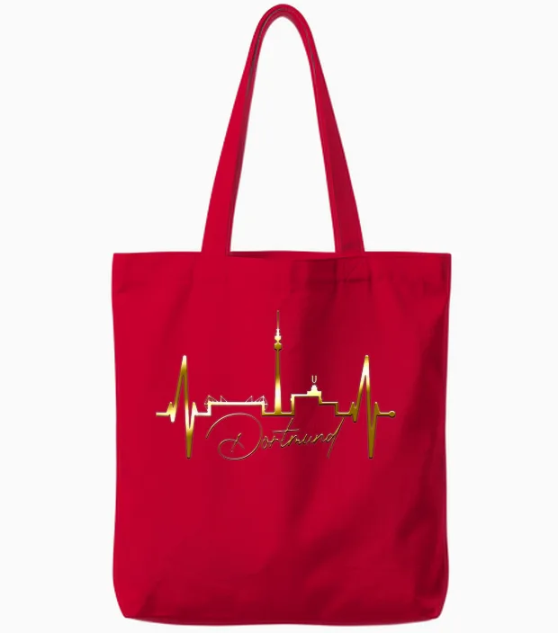 Dortmund Heartbeat Skyline Puls Ruhrpott I Love Dortmunder T-Shirt, Black Tote Bags in Red