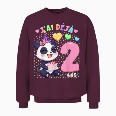 Fille 2e Anniversaire Cadeau 2 Ans Panda Unisex Sweatshirt - Maroon