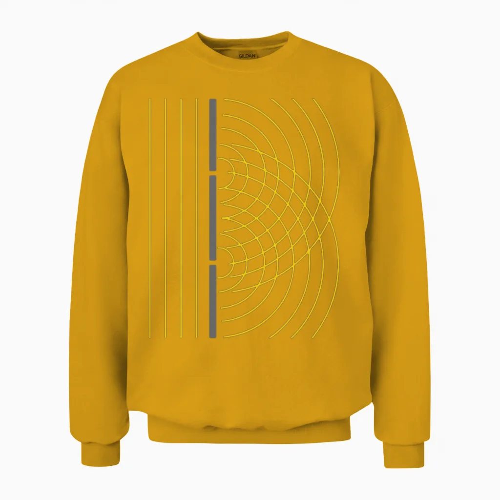Double Slit Light Wave Particle Unisex Sweatshirt in Gold