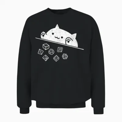 Niedliche Katze Gamer Rpg Spiel Regenbogen Würfel Nerdy Männer Frauen Kinder Unisex Sweatshirt - Black