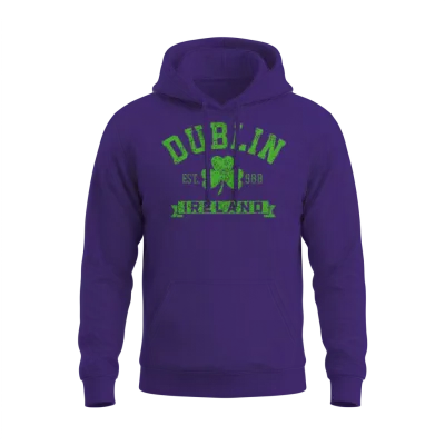 Dublin Ireland Est 988 Clover Leaf Shamrock S 1531 Unisex Hoodie - Purple
