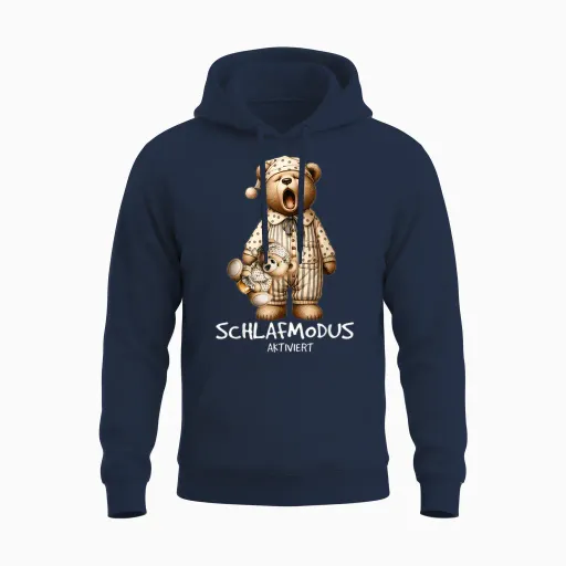 Sleep Shirt Sleep Mode Pyjamas Bear with Teddy Bear Sleep T-Shirt, Black Unisex Hoodie - Navy