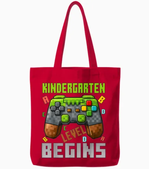 Kindergarten Level Begins First Day of Kindergarten Gaming Tote Bags - Red