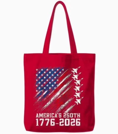 250 Year American Anniversary Fighter Jets 4th of July Boys Tote Bags - Red