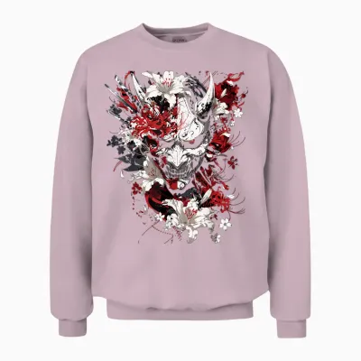Heinze Design Japan Collection Anime Grunge Harajuku T-Shirt, Black, S, Half Sleeve, Unisex, Classic Fit, Anime Death Flower Oni Japanese Spider Lily Devil Unisex Sweatshirt - Light Pink