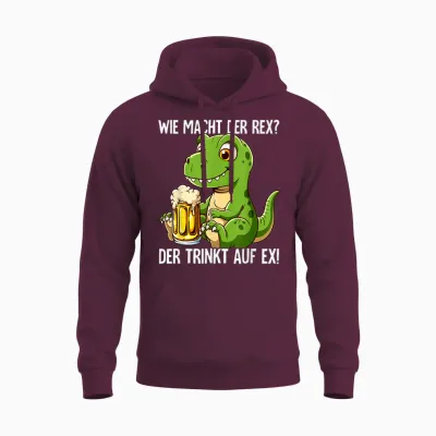 Lustige Party Gadgets Wie Macht Der Rex T-Shirt, Schwarz, Cartoon, Unisex-Erwachsene, S, V-Ausschnitt, Halbarm, Polyester 100%, Imported, Klassisch, Cartoon-T-Shirt Wie Macht Der Rex Unisex Hoodie - Maroon