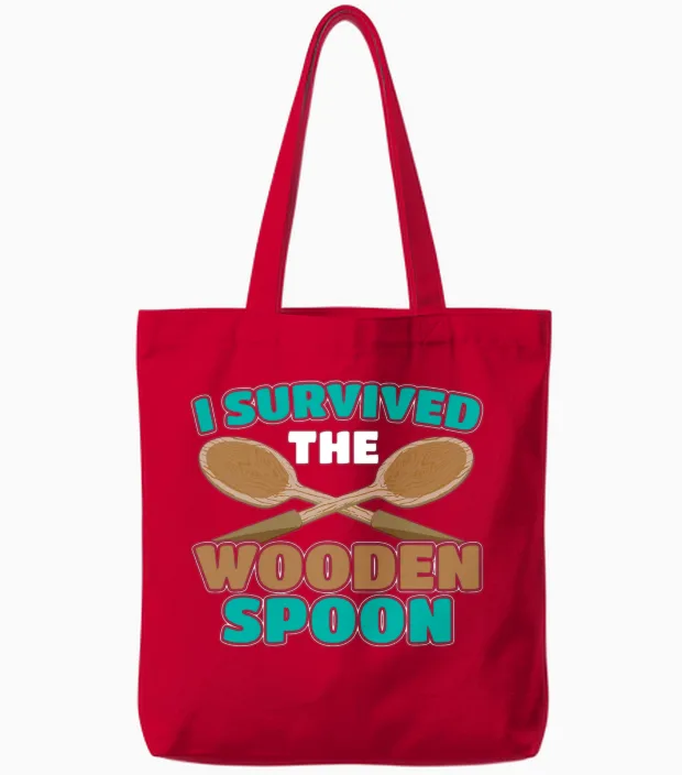Wooden Spoon Survivor I Survived the Wooden Spoon Tote Bags in Red