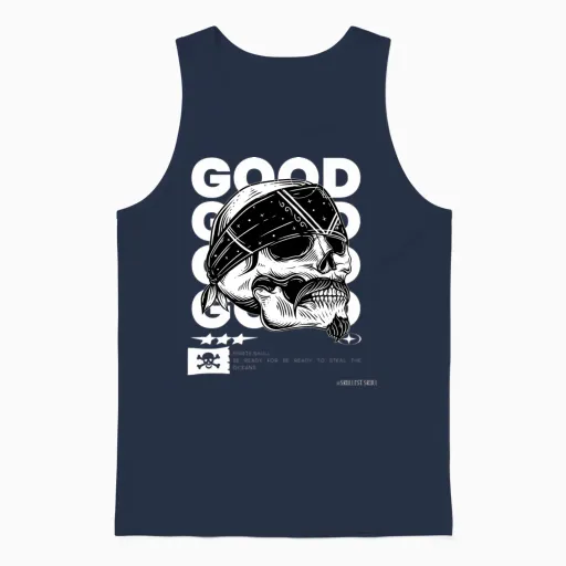 Pirate Skull Be Ready to Steal the Oceans Unisex Tank Top in Navy