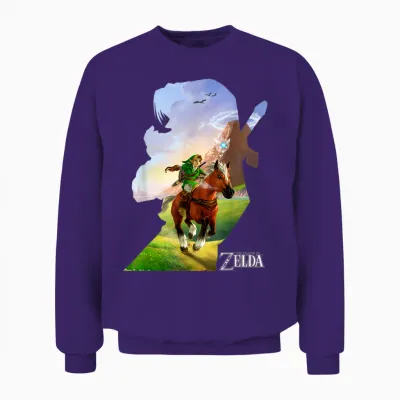 Nintendo Zelda Link Epona Ride Silhouette T-Shirt Small Unisex Sweatshirt - Purple