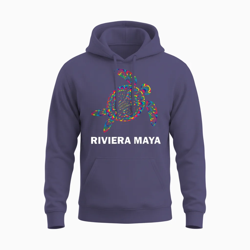 Riviera Maya Mexico Hippie Psychedelic Tribal Sea Unisex Hoodie in Heather Sport Dark Navy