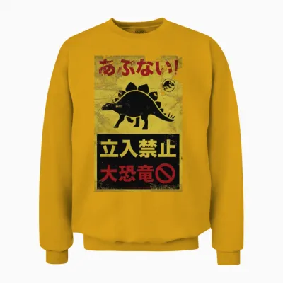 Jurassic World Warning Sign Stegosaurus Unisex Sweatshirt - Gold