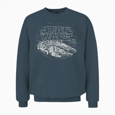 Star Wars Millennium Falcon Retro Lightspeed Logo T-Shirt, Black Unisex Sweatshirt - Dark Heather