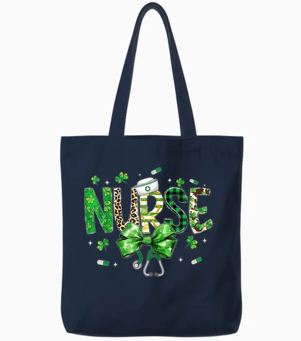 Irish Coquette Nurse Stethoscope Scrub St Patricks Day Nurse Tote Bags in Navy