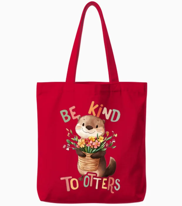 Baby Otter Mit Blumen Sei Nett Otters Mädchen Tochter Sohn Tote Bags in Red
