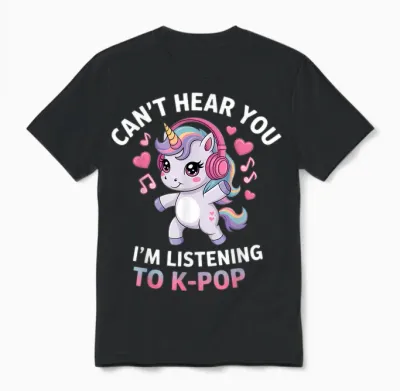 K-Pop Je Ne T'entends Pas J'écoute K-Pop K Pop Kawaii Kpop Unisex T-Shirt - Black