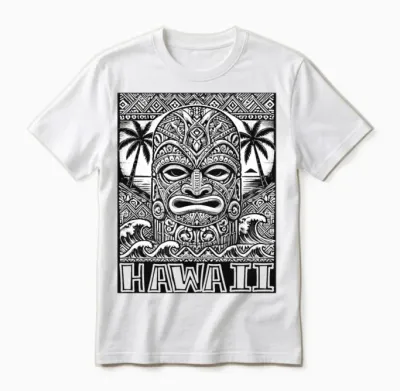 Hawaiian Tiki Mask Tribal Art Island Tribal Vibes Unisex T-Shirt - White