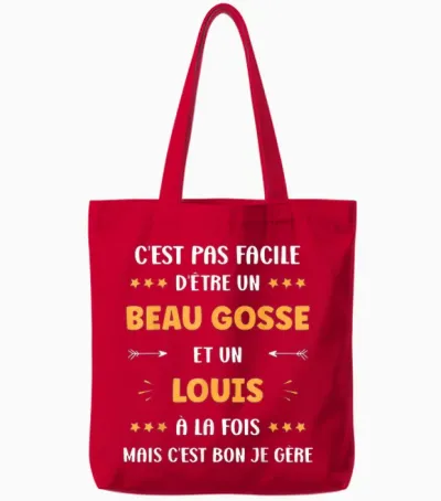 Beau Gosse Super Louis Boy First Name Humour Louis T-Shirt, Black, S Tote Bags - Red