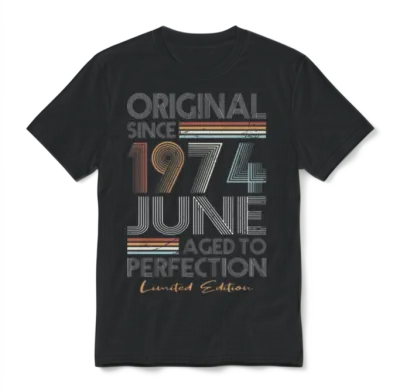 50th Birthday Vintage June 1974 Original 1974 Unisex T-Shirt - Black