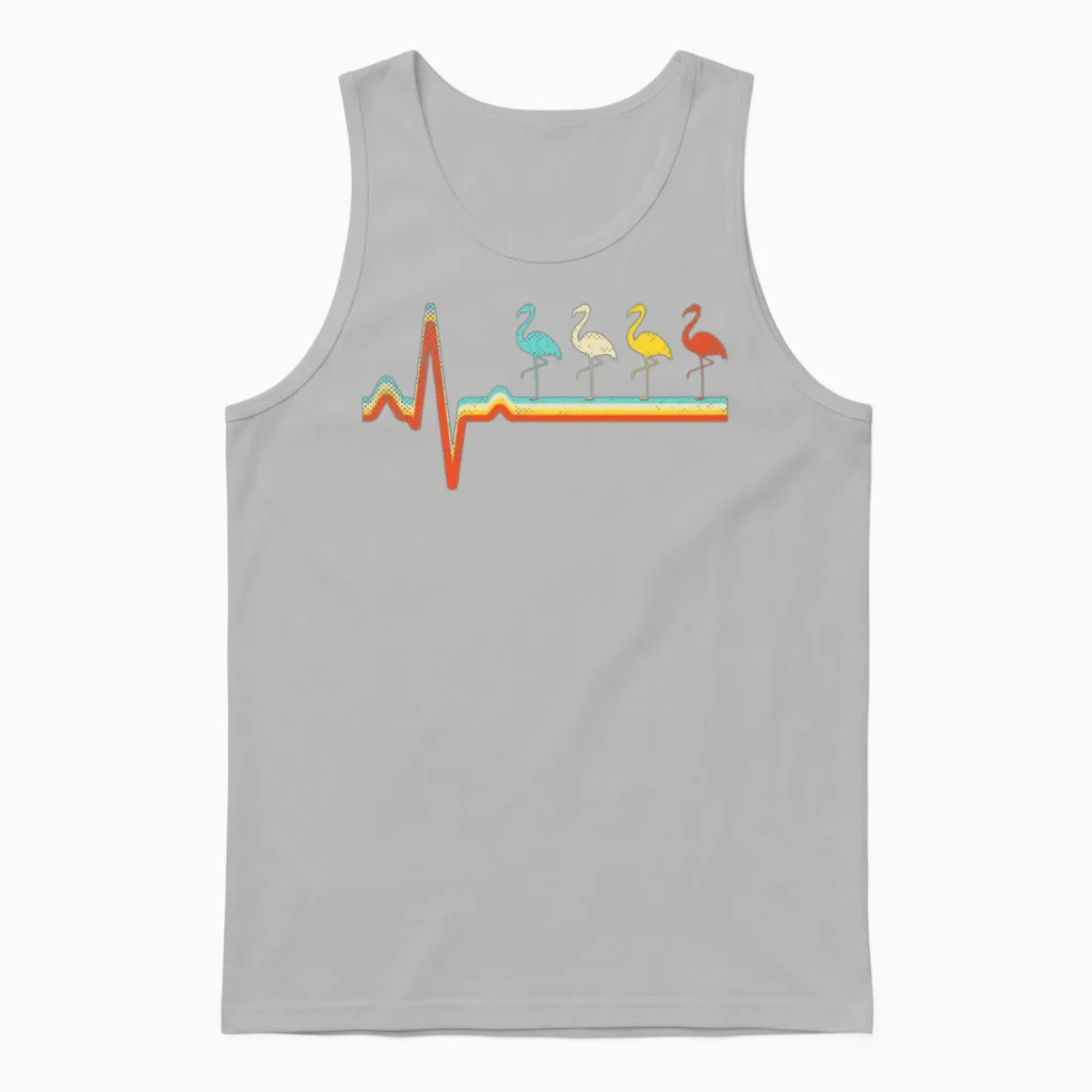 Flamingo Retro Heartbeat Unisex Tank Top in Ash