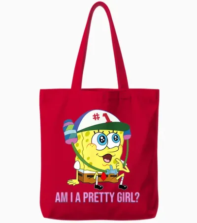 Spongebob Squarepants - Am I a Pretty Girl? Tote Bags - Red