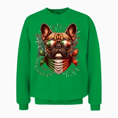 Italian Flag French Bulldog Theme Funny Cute Unisex Sweatshirt - Irish Green