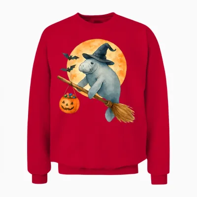 Manatee Witch Hat Pumpkin Halloween Costume Men Women Unisex Sweatshirt - Red