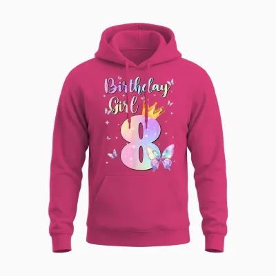 Birthday Girl 8 Year Old Butterfly Theme Party 8th Bday Unisex Hoodie - Heliconia