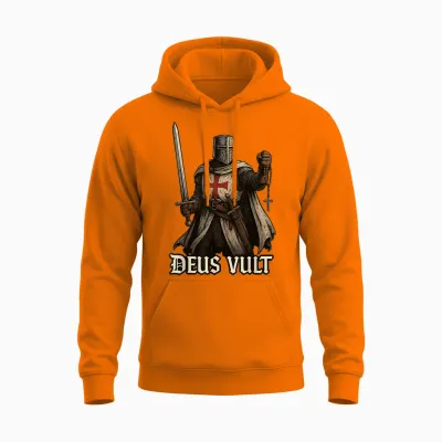 Deus Vult Catholic Knight Templar Crusader Unisex Hoodie - Safety Orange
