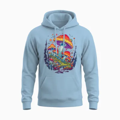 Retro Mushrooms Unisex Hoodie - Light Blue
