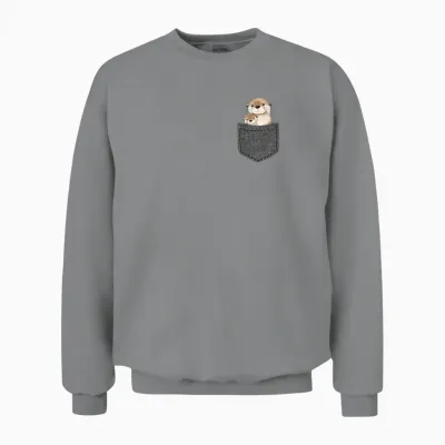 Otter in Chest Pocket T-Shirt, Black Unisex Sweatshirt - Sport Grey
