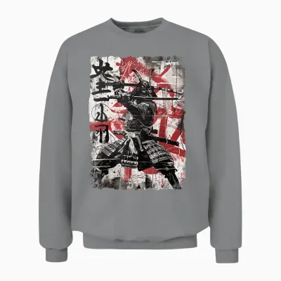 Vintage Samurai Mask Asia Japan Graffiti Tokyo Samurai T-Shirt, Black Unisex Sweatshirt - Sport Grey