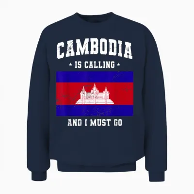 Cambodia Is Calling and I Must Go - Cambodia Travel Clothing T-Shirt, Black, S Unisex Sweatshirt - Navy