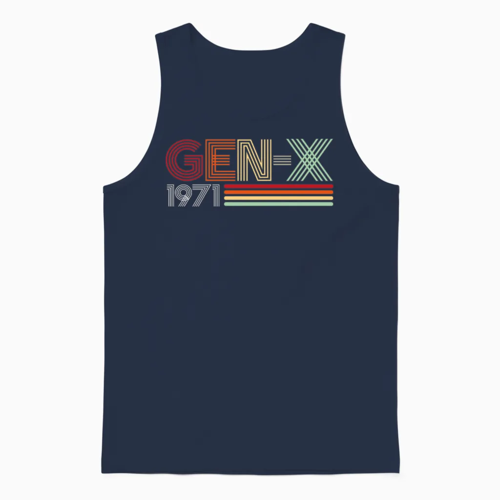 Gen X 1971 Retro Generation Xer Vintage Text Style T-Shirt Haut De Gamme Unisex Tank Top in Navy