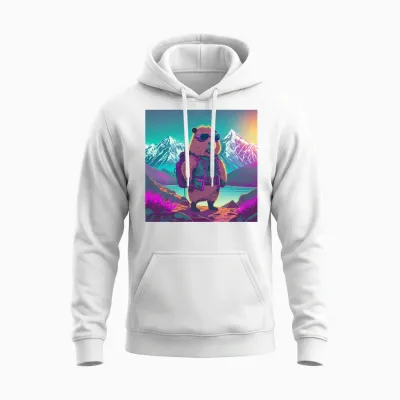 Capybara Hiking Thru the Mountains Unisex Hoodie - White