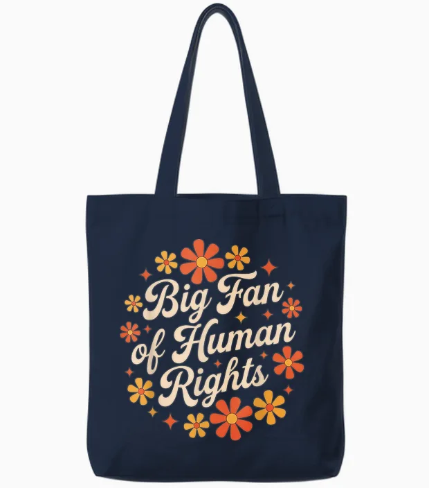 Retro Floral Big Fan of Human Rights Equality Activist Tote Bags in Navy