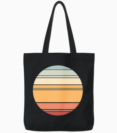 Retro Sunset Background Circle Tote Bags - Black