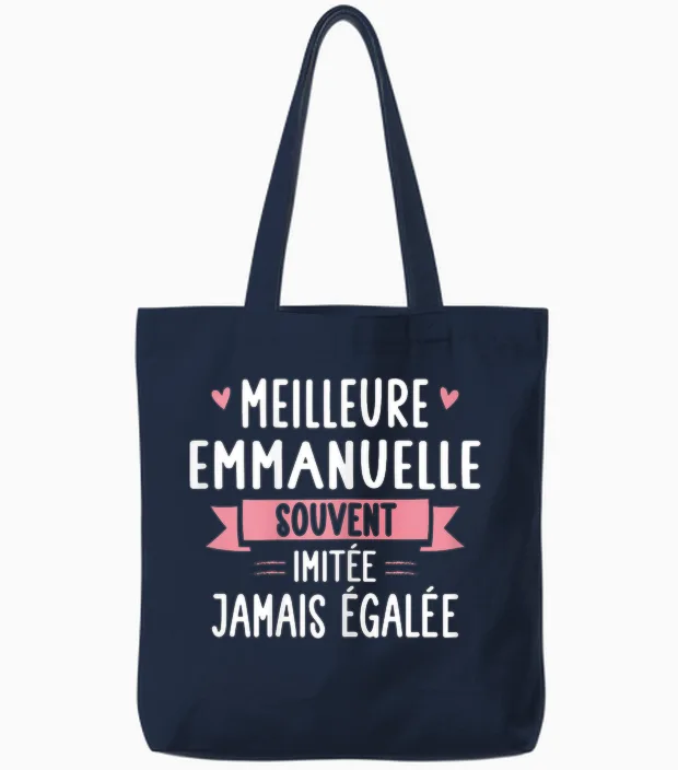 Unique Woman Humour Gift Personalized Name Emmanuelle T-Shirt, Black, Female X-Small Tote Bags in Navy