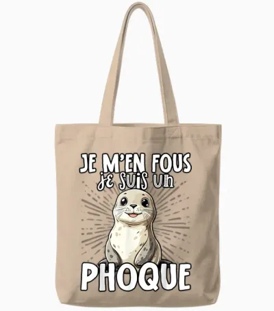 Je M'en Fous Je Suis Un Seal Cute T-Shirt, Black, S Tote Bags - Natural