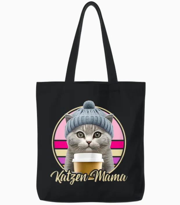 Lustige Katzen Mama Retro Outfit Kostüm Katzen Mutter Mamas Tote Bags in Black