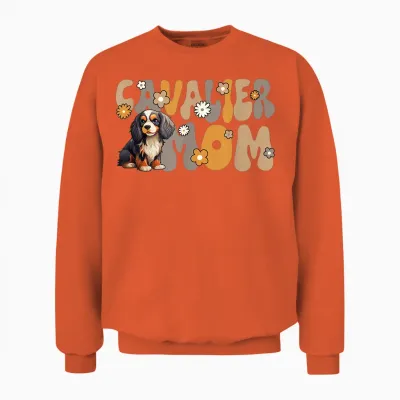 Cavalier King Charles Spaniel Groovy World's Best Cavalier T-Shirt, Black Unisex Sweatshirt - Orange
