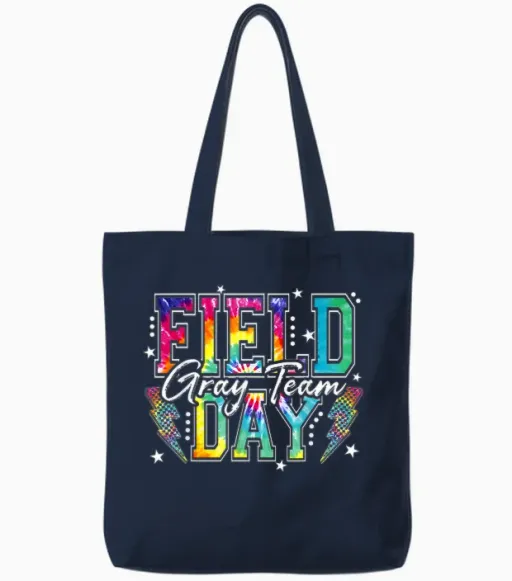 Field Day Gray Team Tie Dye School Field Trip 2026 Tote Bags in Navy