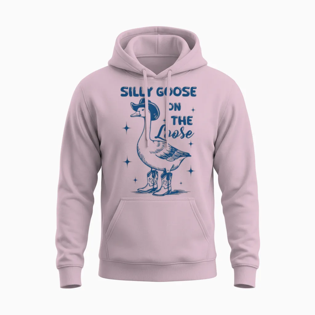Funny Retro Vintage Meme Silly Goose on the Loose Unisex Hoodie in Light Pink