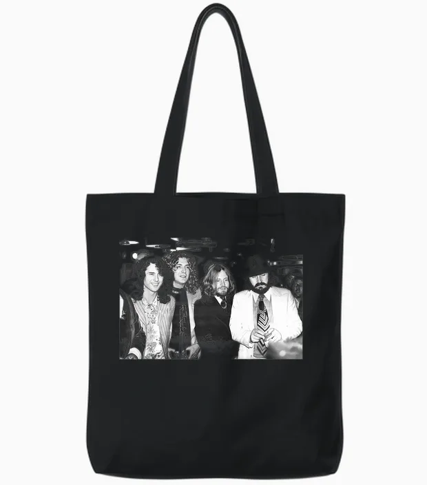 Jimmy Page Robert Plant Jp Jones & John Bonham Led Zeppelin T-Shirt, Black Tote Bags in Black