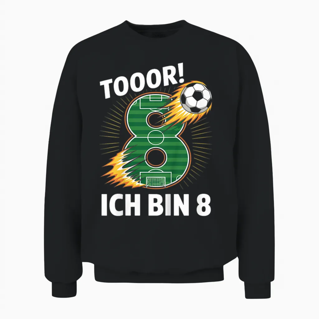 Children's Toor Ich Bin 8 8th Birthday Football Boy 8 Years Cool Unisex Sweatshirt in Black
