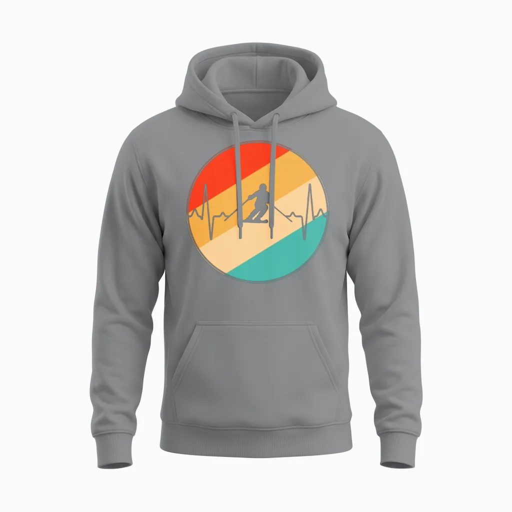 Ski Retro Heartbeat Unisex Hoodie in Sport Grey