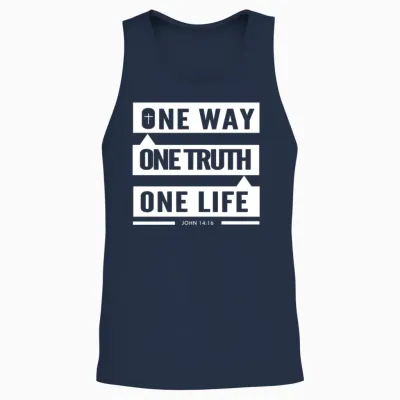 One Way One Truth One Life Faith Based Christian Unisex Tank Top - Navy