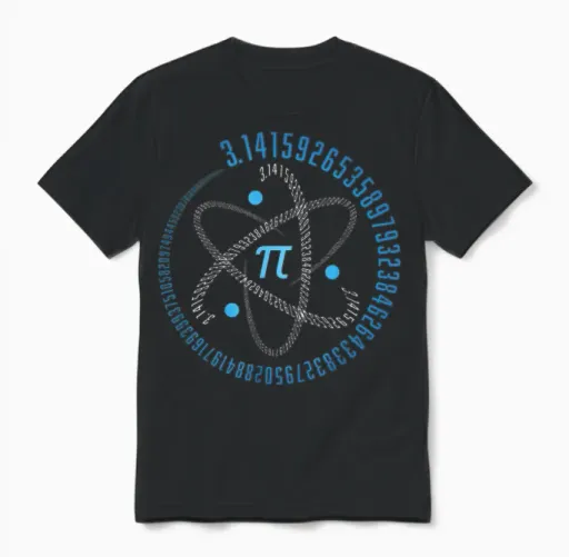 Atom Pi Math Science Stem Gift 3.14 Pi Day Unisex T-Shirt in Black
