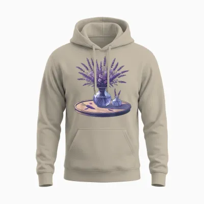 Lavender Flower T-Shirt, White, S Unisex Hoodie - Sand