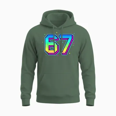 Funny Six Seven 67 Bruh Birthday Player in Retro Look for Boys And Unisex Hoodie - Military Green